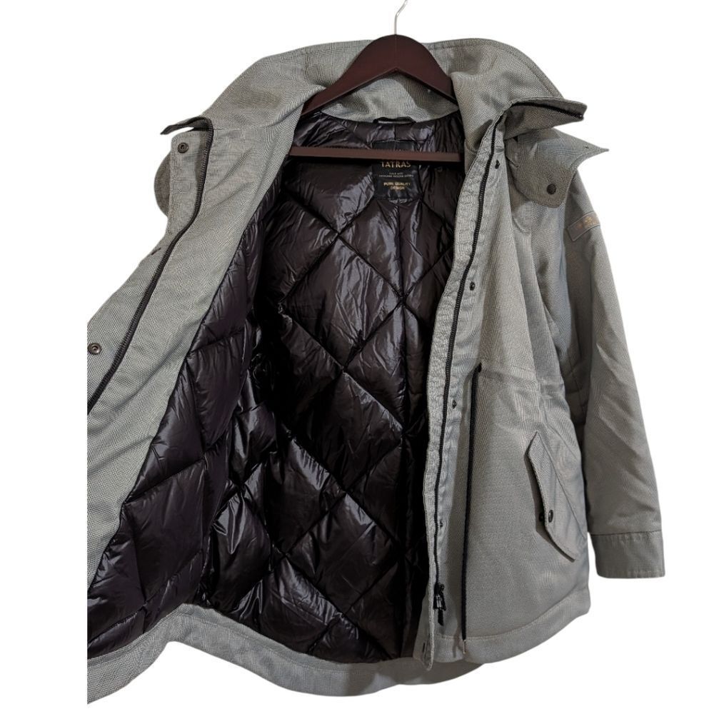 Tatras Gray Houndstooth Down Parka Jacket W/ Poland Raccoon Fur Hood Size Xs View 4